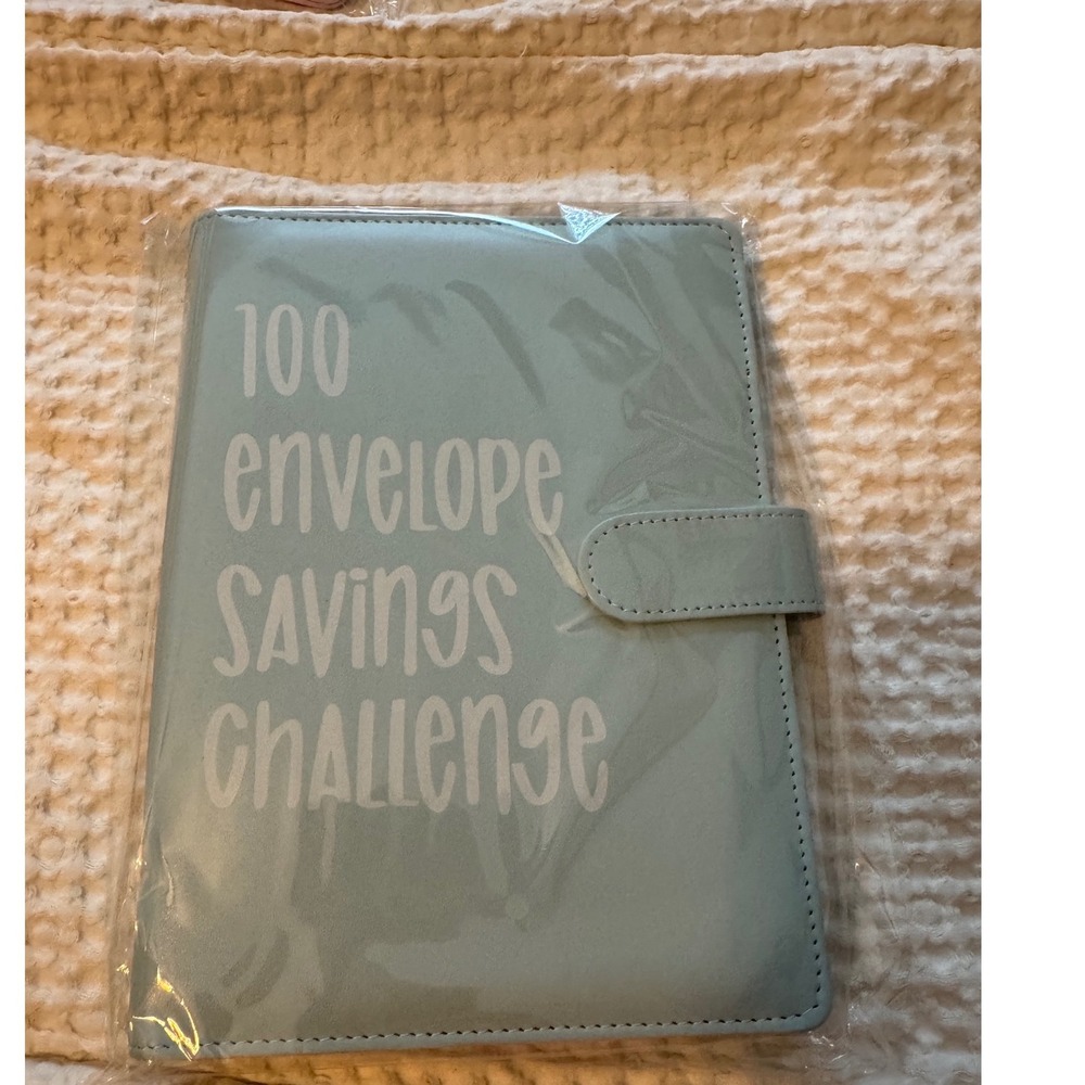 100 Envelope Savings Challenge Binder Budget Planner Blue Faux Leather